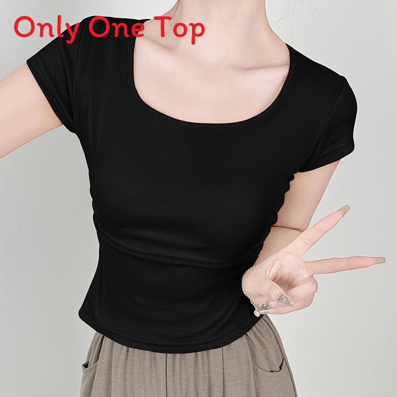 Cotton Short Sleeve T Shirt For Women With Pleated Design For Spring Summer Casual Wear