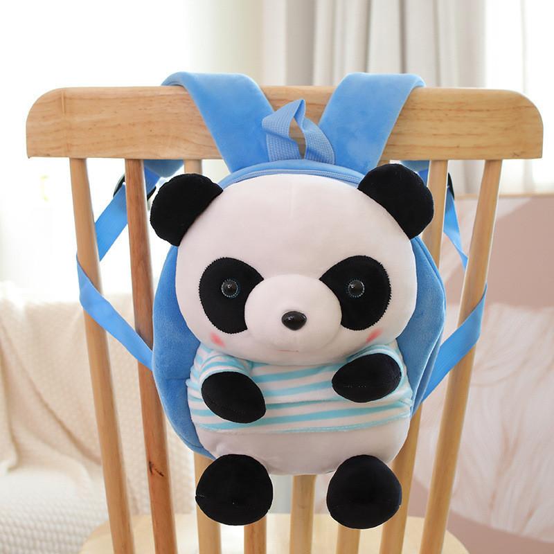 Cute Panda Cartoon Kids Backpack With Short Plush Material For School And Travel