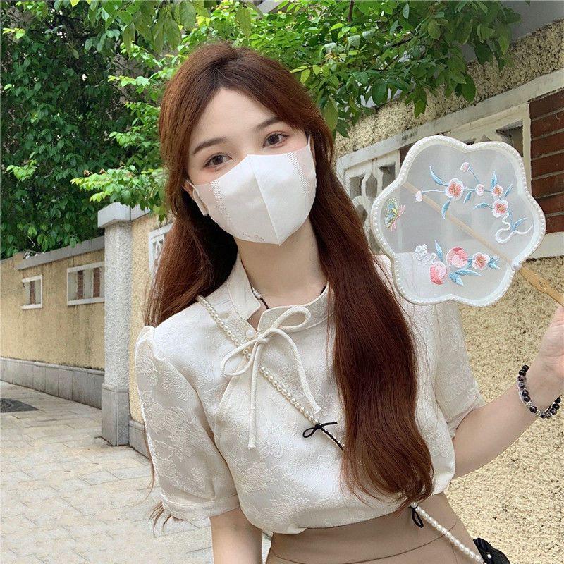 

Chinese Qipao Top & High Waist Slit Midi Skirt - Women s Hong Kong Style Summer Two-Piece Set S (40-48kg)