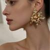 Spring and Summer New Golden Three-dimensional Petal Temperament Sunflower Flower-shaped Button Accessories Earrings