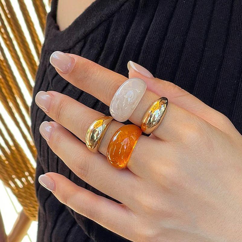 

Ingemark 4Pcs/Set Minimalism Retro Geometry Resin Rings Women Trendy Creative Metal Open Knuckle Ring 2026 New Couple Jewelry
