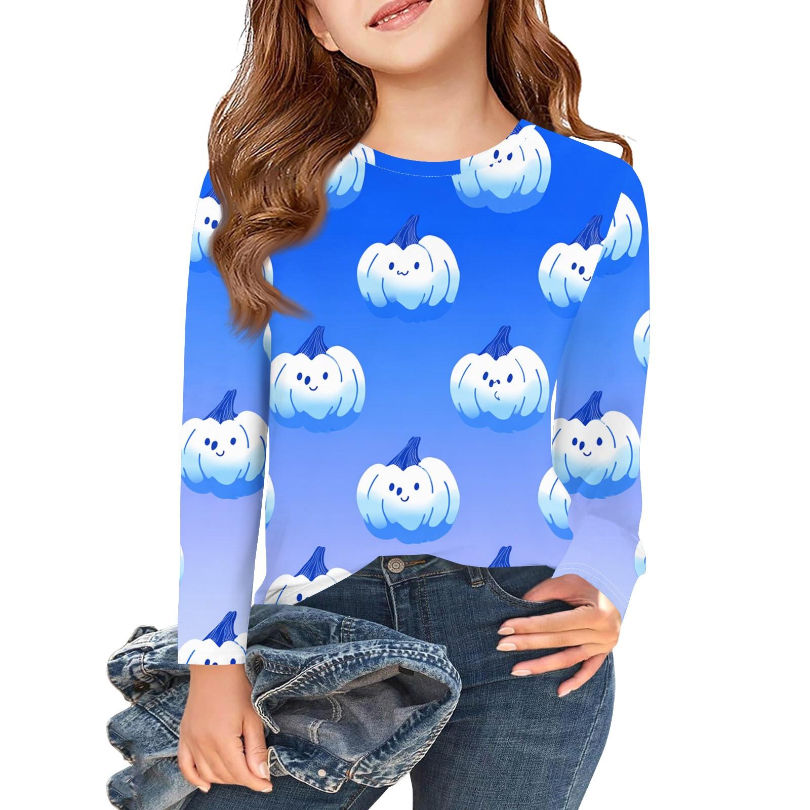 

Футболки с длинным рукавом для девочек, детские осенние топы, круглый вырез, с принтом на Хэллоуин, базовые футболки 3-9 лет 120