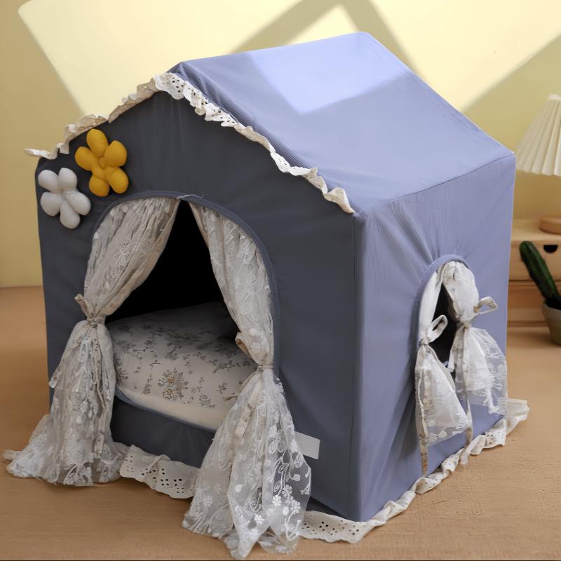 Ins Nordic Style Lace Pet Tent Semi-closed Cat Nest Tent Removable and Washable Comfortable Skin-friendly Cat House Villa