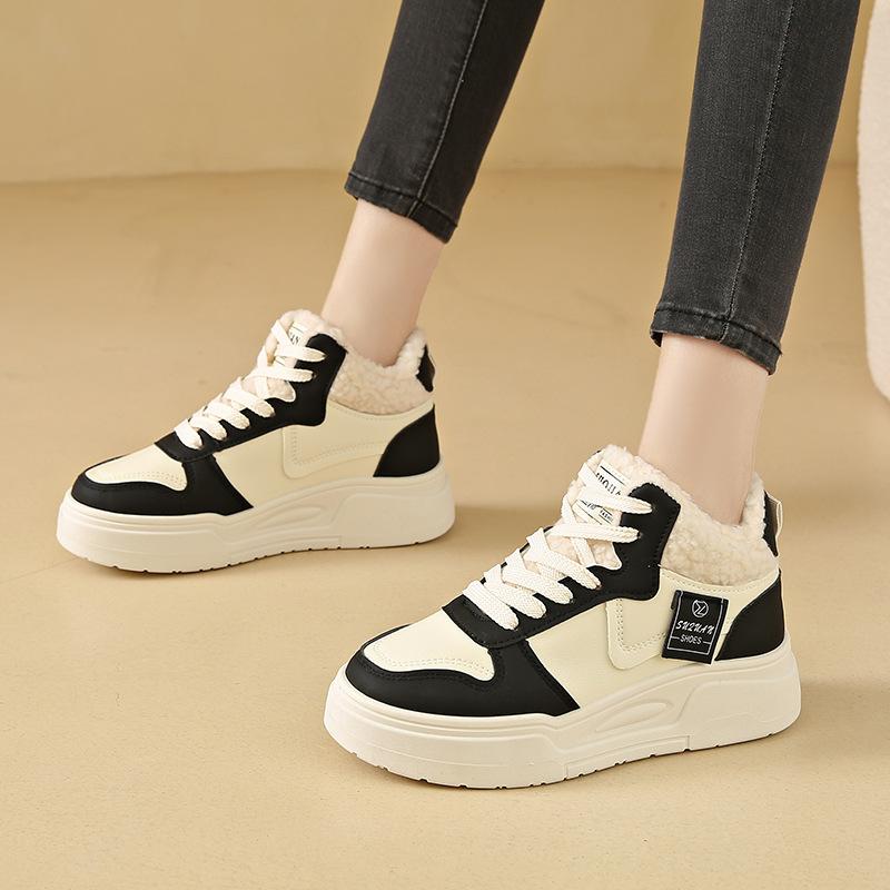 Winter velvet warm thick-soled outdoor cotton shoes women's high-top ins student leisure sports women's shoes
