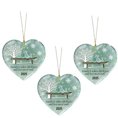 Heart Shape Family Christmas Ornament Handcrafted Acrylic Winter Scene Homes Decors Heart Shape Family Love Ornament