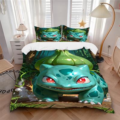 3pcs Bulbasaur, Pokémon Bedding Set. Soft and Comfortable with No Core Included (1x Duvet Cover + 2x Pillow Covers) Yy251031020