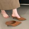 Fashion Women Suede Pointed Toe Mid Heels Slippers Fashion Heeled Shoes Summer Slingback Sandalas 2025 Pumps Designer Sandalias Mujer