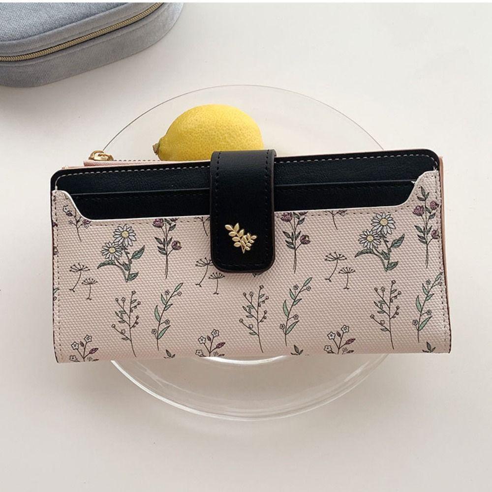 Printed Women Long Wallet Flower Multiple Cards Purse Organ Card Holder Two Fold Purse  Daily