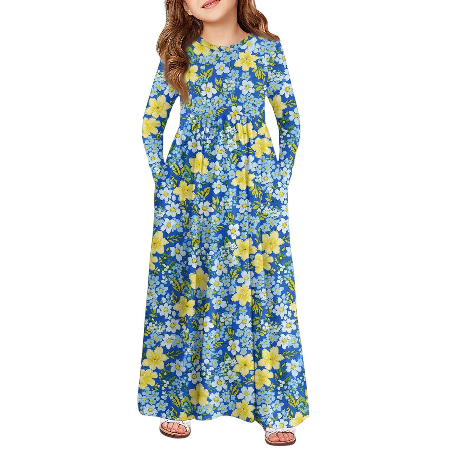 

Девичье платье макси - Платье с длинным рукавом и карманом 110 синий