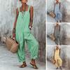 Løs Stribet Bredbenet Jumpsuit til Kvinder, Firkantet Halsudskæring Ærmeløs Bredbenet Romper med Lommer, Afslappet Sommer Én-stykke Outfit