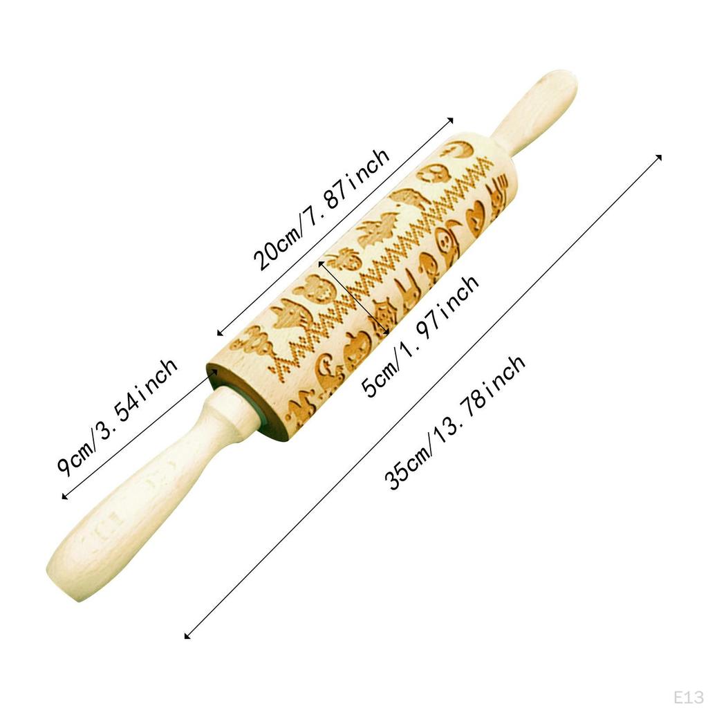 Tłoczony wałek drewniany do ciasteczek drobno teksturowany o tematyce świątecznej Halloween