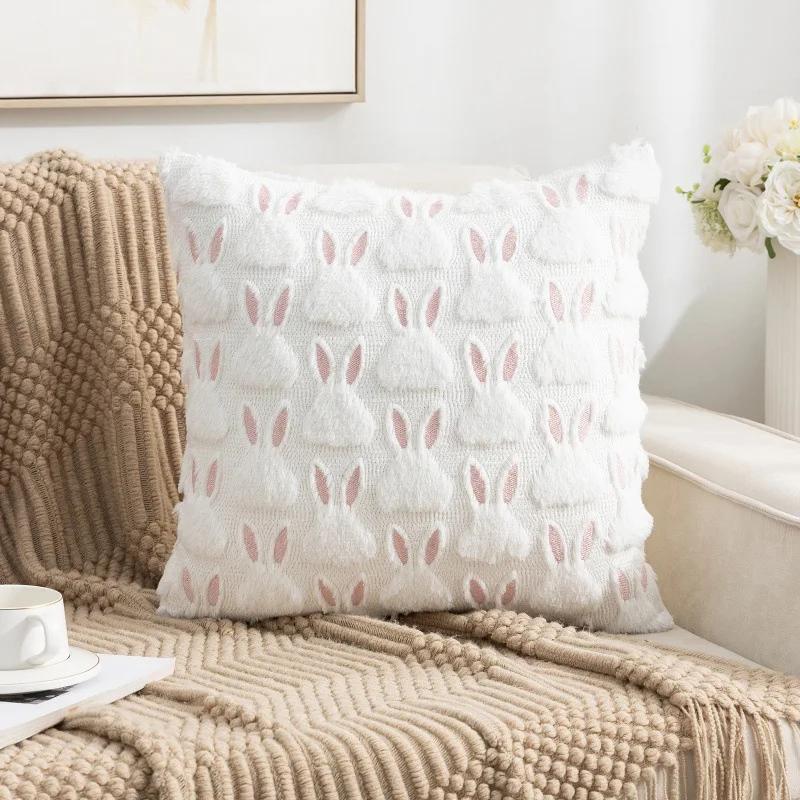 

45x45cm Easter Rabbit Pillowcase Cozy Sofa Cushion Cover Office Backrest Lumbar Pillow Cover for Stylish Home Bedroom Decor 45x45CM