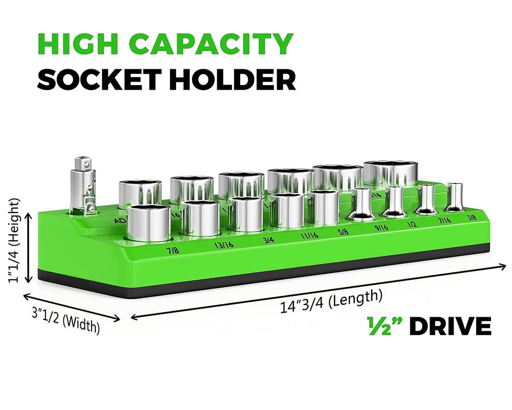 6-Piece Magnetic Socket Holder Set, Plastic Socket Organizer Tray with Magnetic Strips, Metric and SAE Sizes