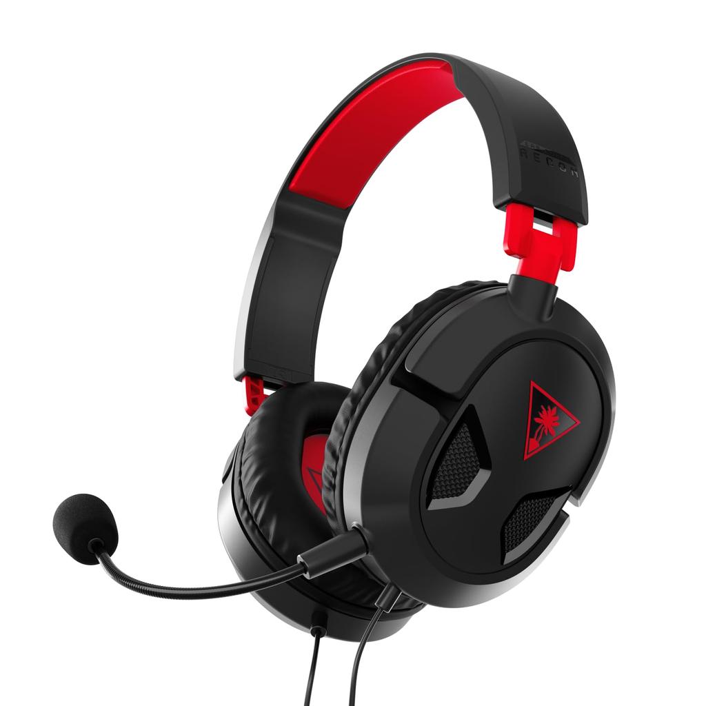 TURTLE BEACH Recon 50 PC Gaming Wired Headphones with Splitter Compatible with Handheld Game and Detachable Mic Headset, Red, Ultra-Lightweight