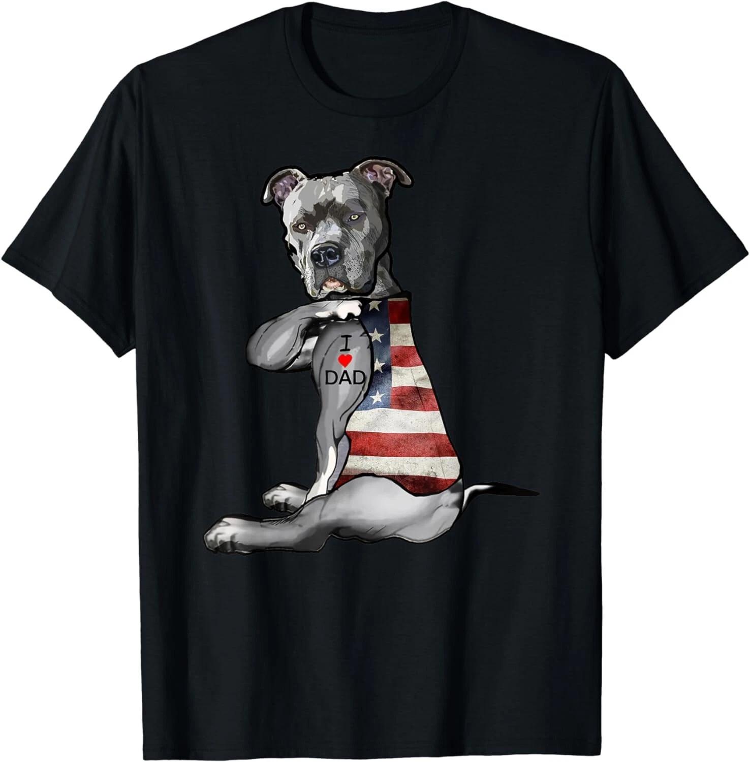 Dog Pitbull I Love Dad Tattoo Fathers Day Gift Unisex T-Shirt S