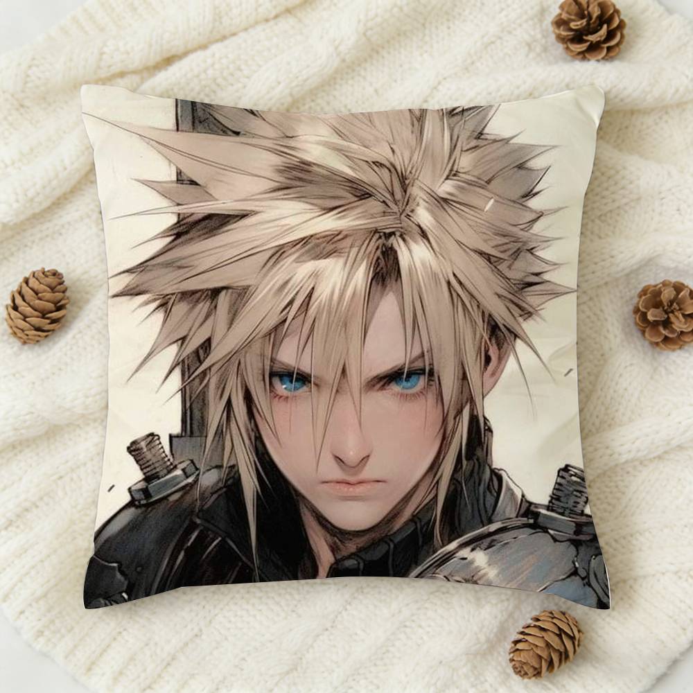 Games Figure Tifa Cloud Strife Double-Sided Printed Square Decorative Cushion Cover For Sofa Living Room Home Decor