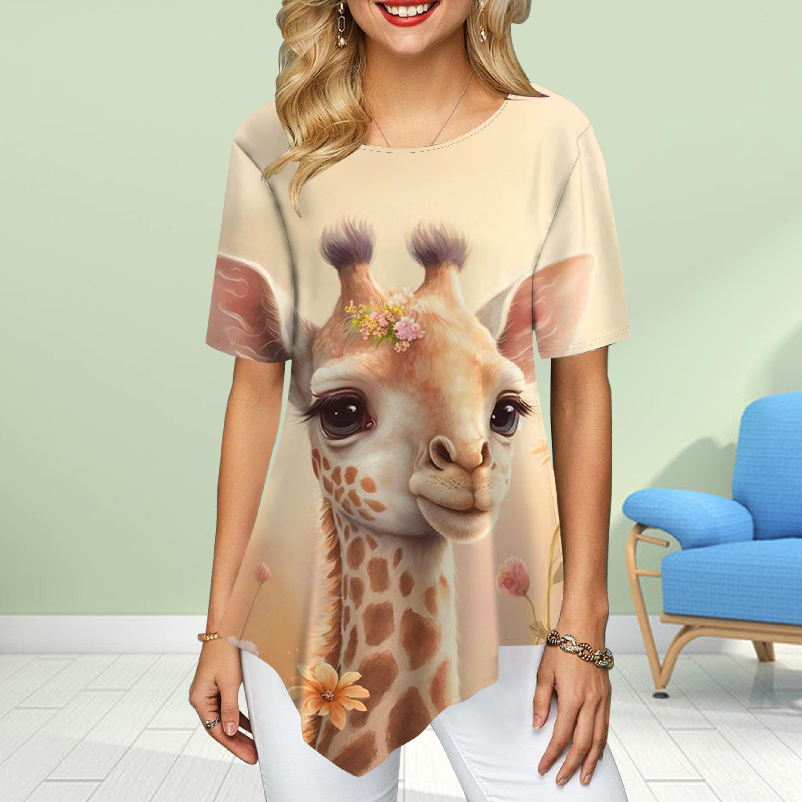 

Женские футболки больших размеров с принтом жирафа, свободные повседневные топы, женская нестандартная летняя одежда 8XL дубильная кора