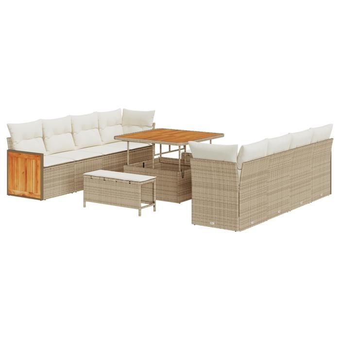 VidaXL Ensemble de Sofa de Jardin 11 Pièces avec Coussins Beige Poly Rattan Acacia 3365236