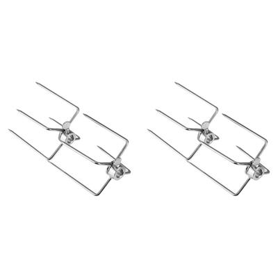 ABYN-4Pcs BBQ Rotisserie Meat Forks Clamp Grill Meatpicks Stainless Steel Barbecue Skewer
