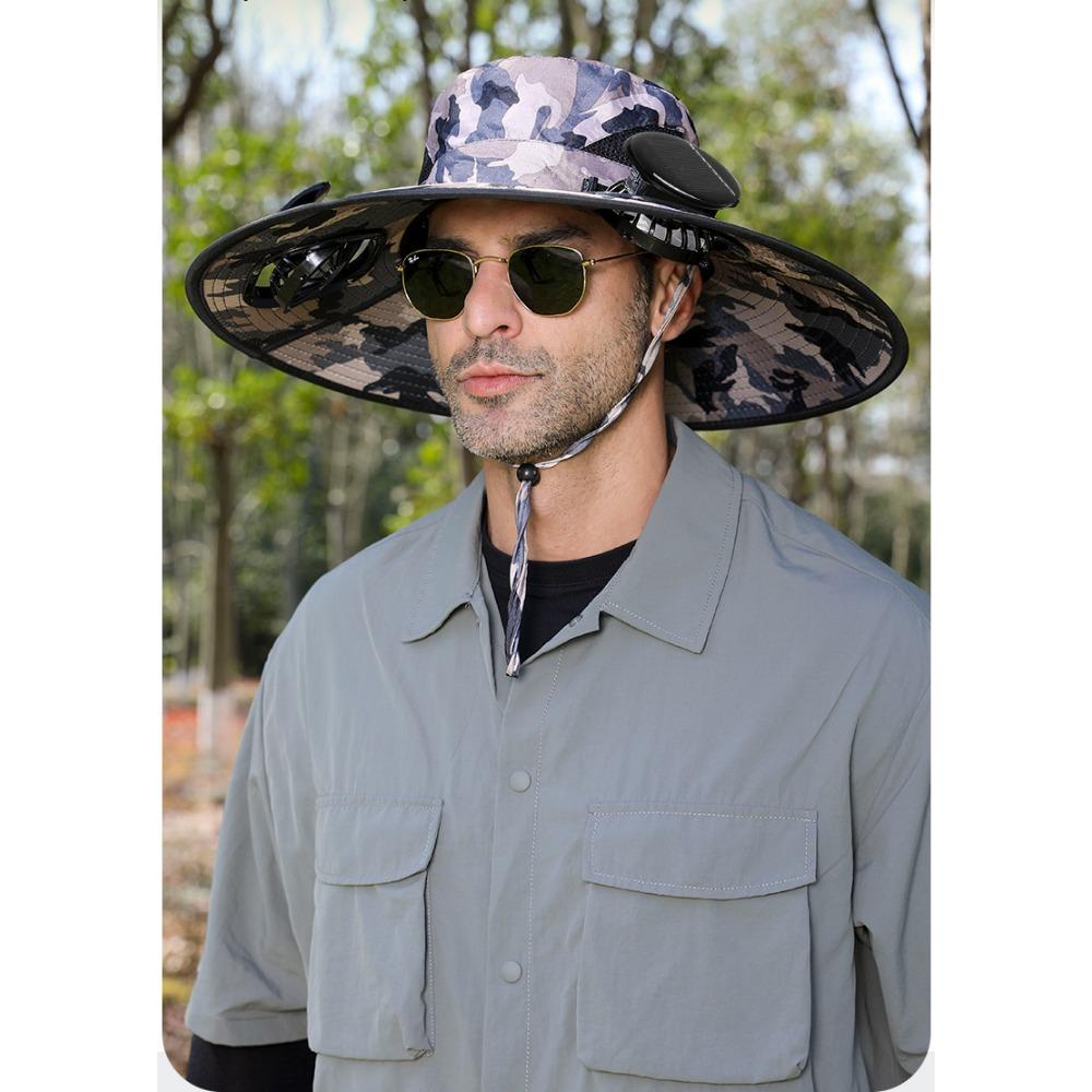 UV Protection Solar Fan Bucket Hat, Outdoor Fishing Sun Protection Cooling Fisherman Cap