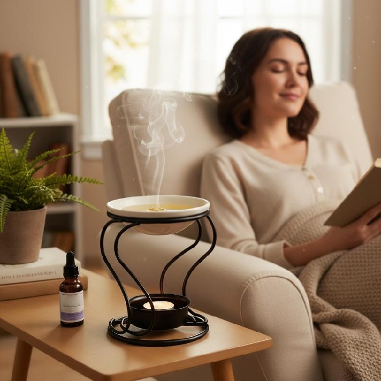Artistic Iron S Shape Essential Oil Burners Candle Stand With Ceramic Tray For Safe Wax Melting And Essential Oil Use
