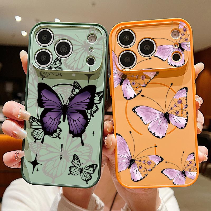 Luxury Colorful Butterfly Pattern Case For iPhone 17 Pro Max Magnetic For Magsafe Hybrid Slim Matte Cover For iPhone 16 15 14 13 Pro Max