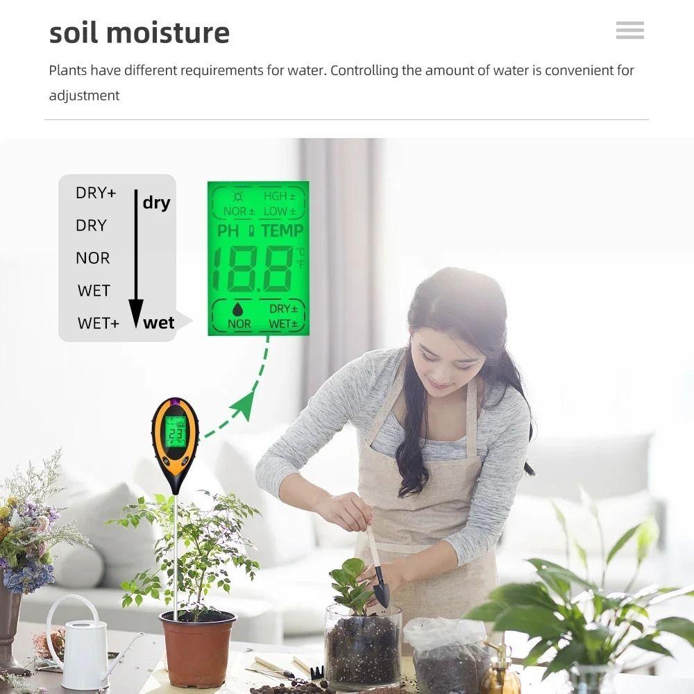 4 In 1 Soil Tester LCD Screen Soil Thermometer Soil PH Sensor PH Meter  For Garden Lawn Farming