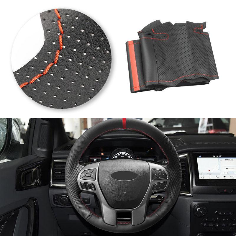 Hand-stitched Car-styling For Ford Ranger Everest 2016 2017 2018  Interior Microfiber Leather Steering Wheel Cover Trim