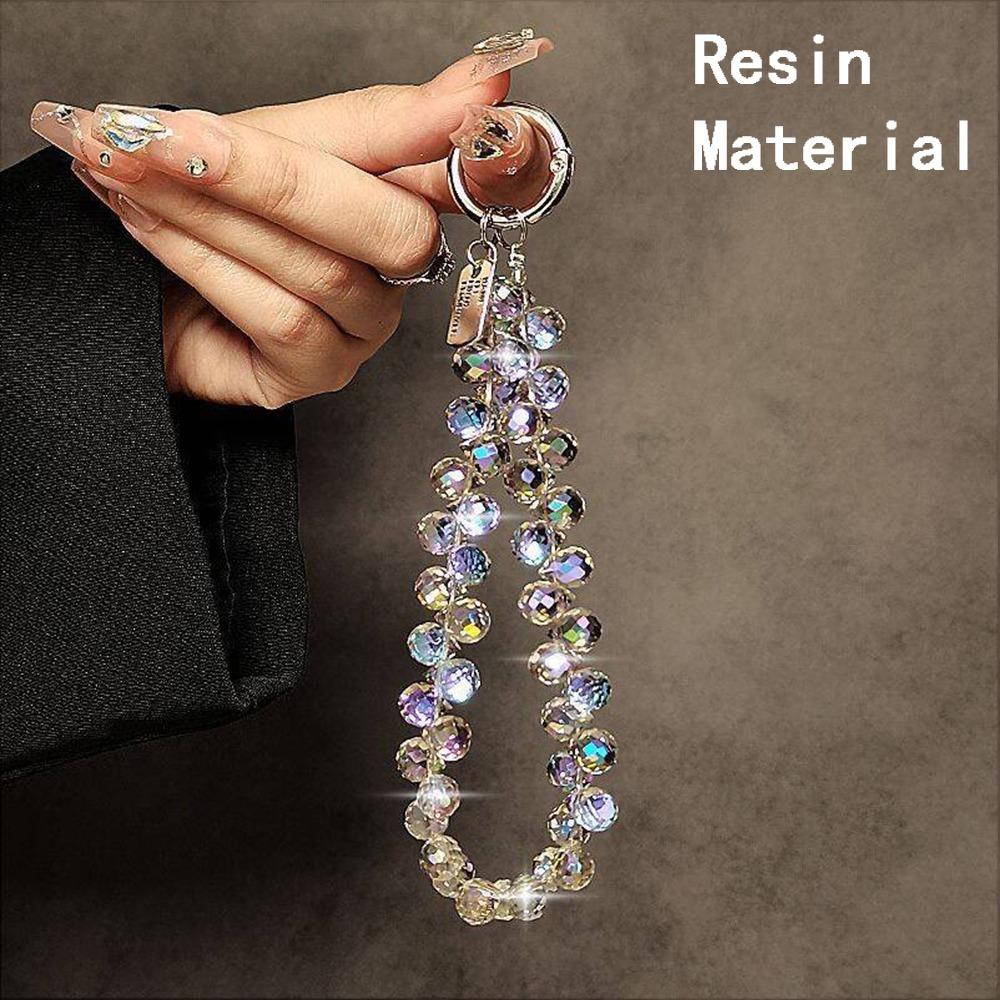 Stylish Glitter Crystal Bead Pendant Detachable Colorful Wrist Crystal Chain Transparent Phone Lanyard Women Girls
