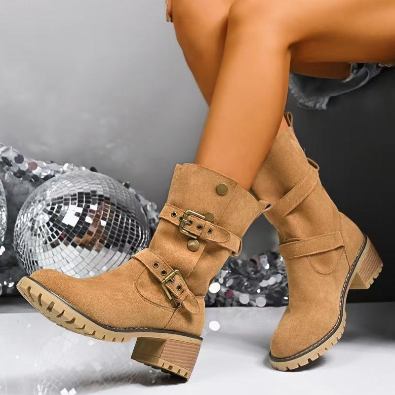 Suede Women Ankle Chunky Chelsea Boots Mid Heels Fashion Heeled Shoes Pumps  New Winter Goth Casual Woman Short Botas Mujer