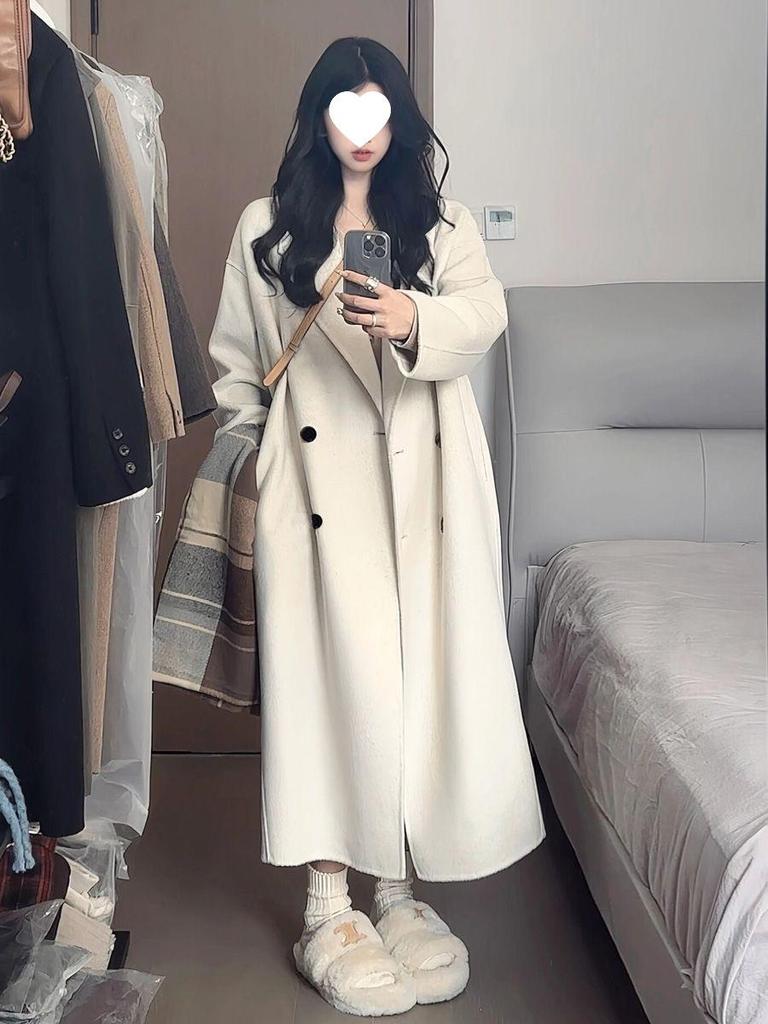 Oatmeal Woolen Coat - Women's Loose Mid-Length Korean Style Outerwear for Fall/Winter 2025