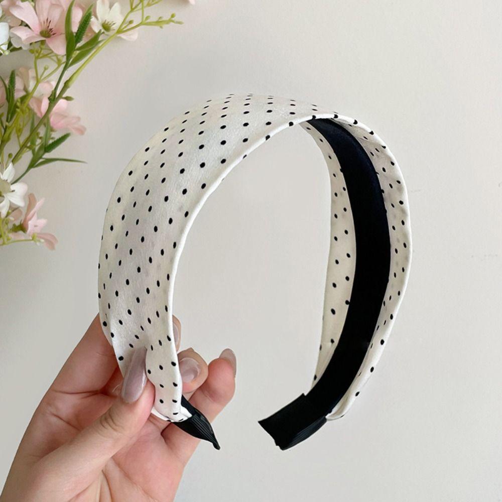 Retro Polka Dot Wide Edge Headband Wide-Edge Retro Style Polka Dot Headband Black White Hair Hoop Hair Accessories