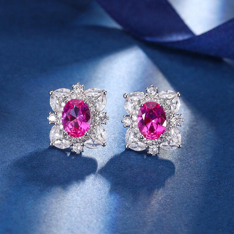 Jewelry Copper Bottom Gold Plated Jewelry Set Simulation Color Treasure Corundum Temperament Set Female Main Stone 8 * 12-6 * 8