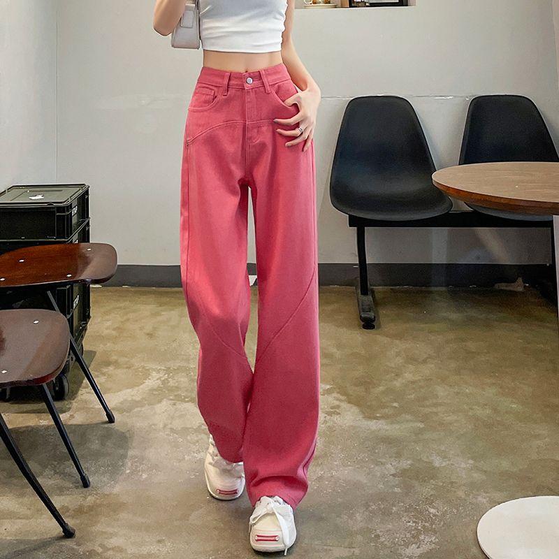 

Spring Summer High Waist Wide Leg Jeans Women Loose Fit Straight Pure Color Trendy American Design XXL рожевий