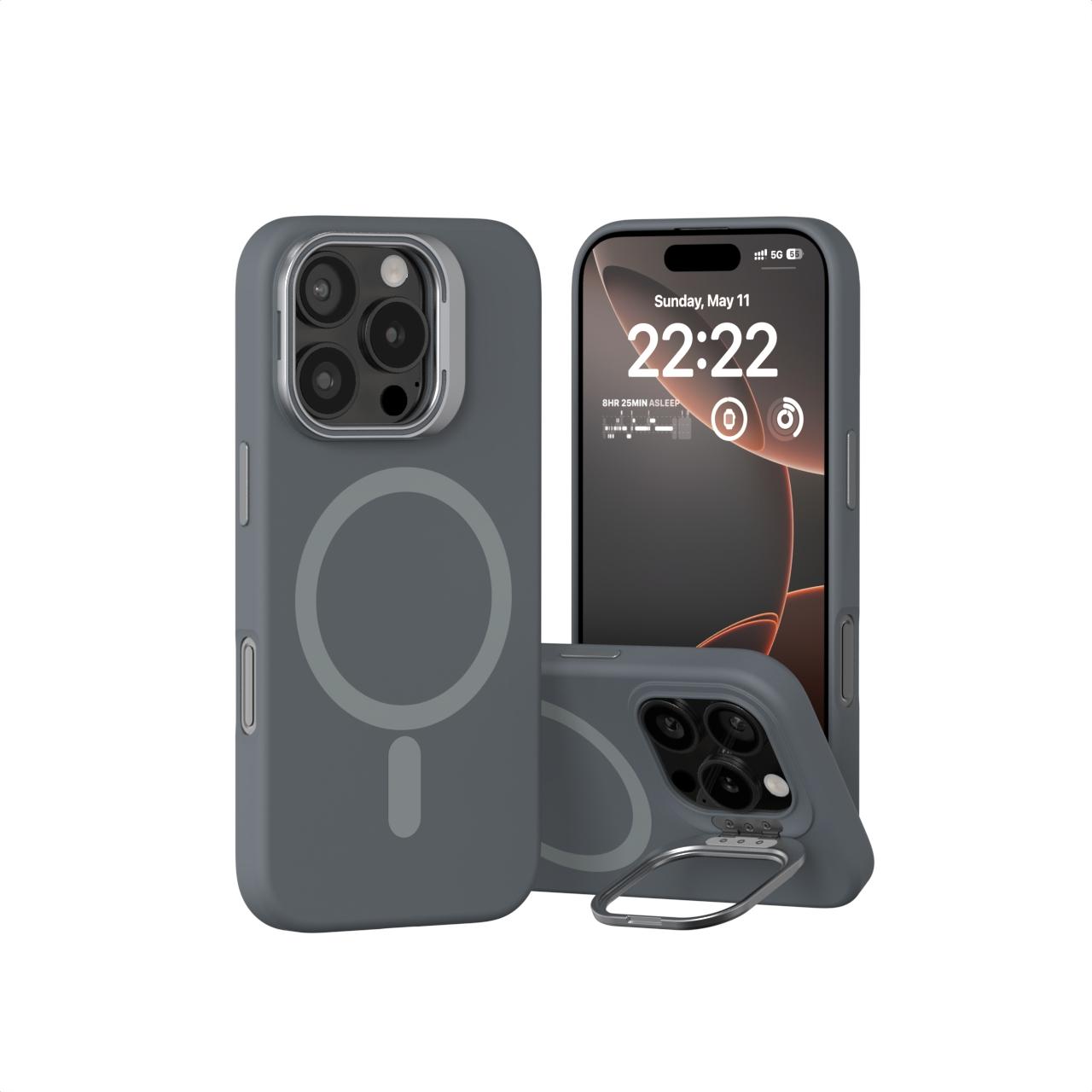 

Магнитный противоударный чехол для iPhone 16 Pro Max для iPhone 16 plus Держатель для объектива камеры для Magsafe Беспроводная зарядка Чехол-подставка Silicone&iPhone 16 Pro Max серый