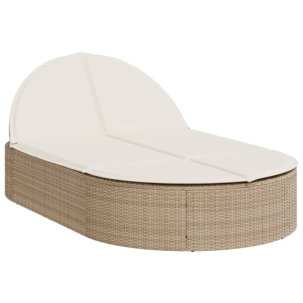 Double Sun Lounger with Cushions Beige Poly Rattan