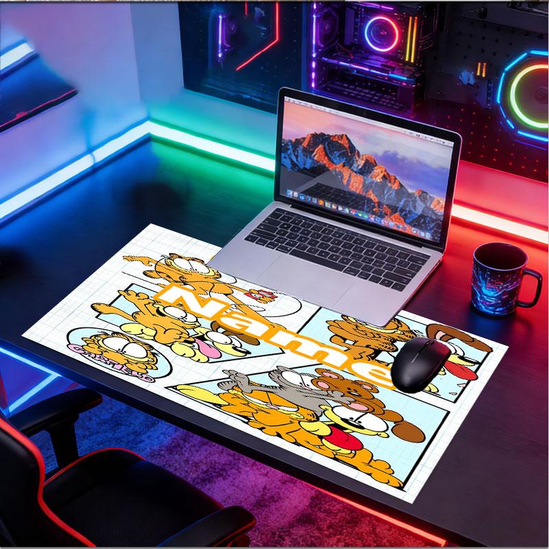 Custom Name Personalized Garfield Pattern Mousepad, Laptop PC Desk Mat, Decorative Desk Mat for Home Keyboard Pad Gift