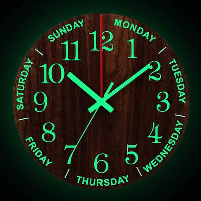 12 Inch Luminous Wall Clock Wood Silent Light In Dark Night Nordic Fashion Wall Clock Non Ticking Clock With Night Light