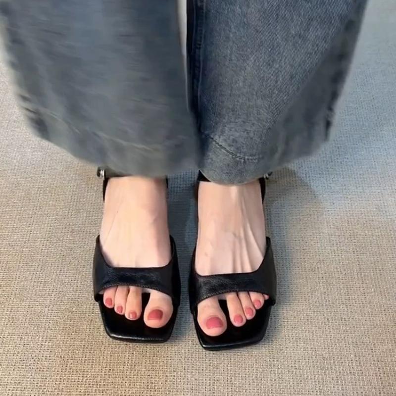 

Fashion Women s Summer New Style Fashion Square Toe Designer Flat Non-slip Sandals Casual Comfortable Open Toe Buckle Sandals Plus Size 35 чёрный