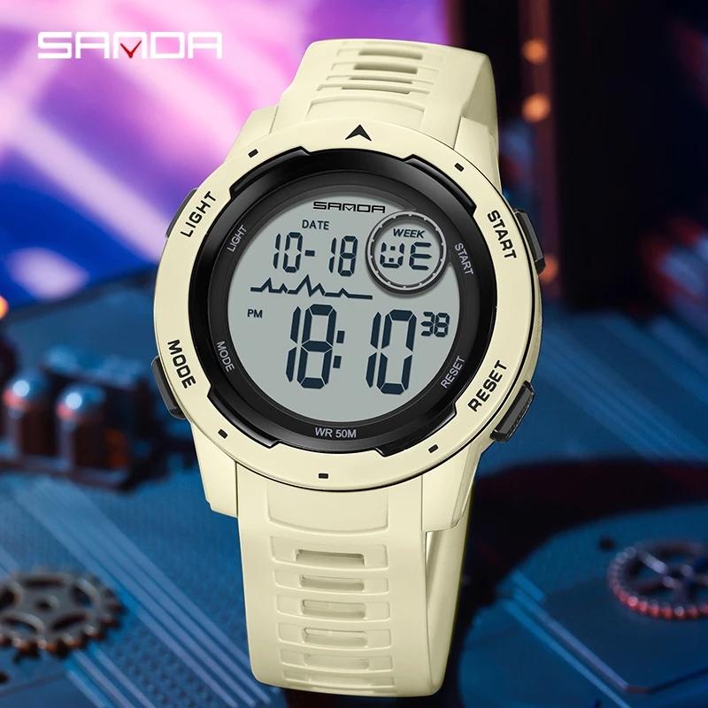 SANDA 2125 Top Brand Sports Men Watches Fashion Countdown Waterproof LED Digital Watch Man Wristwatch