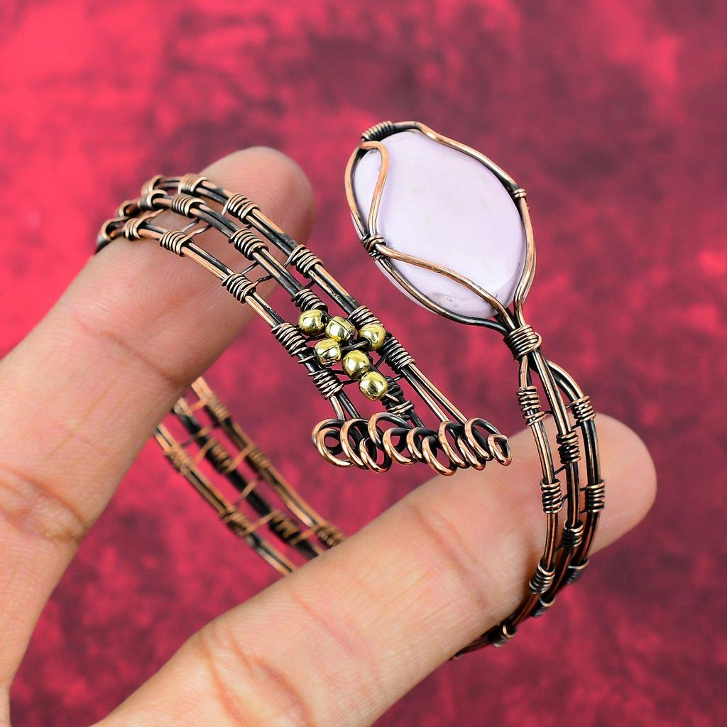 Phosphosiderite Bangle Gemstone Copper Cuff Bracelet Wire Wrapped Bangle Phosphosiderite Jewelry Adjustable Bangle Handmade Copper Jewelry