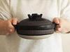 Minosarara Direct Flame Only Black Ten-Stripe Deep Clay Pot, Size 7, for 1-2 people