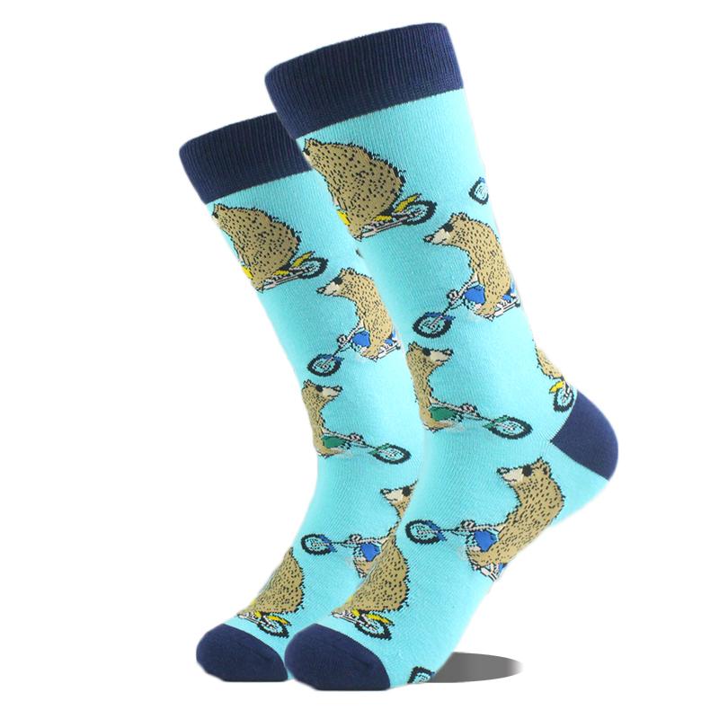 Cool Hip Hop Crew Socks Men Funny Animal Squirrel Shark Dinosaur Boxing Dog Fortune Cat Sokken Harajuku Divertidos Chaussette