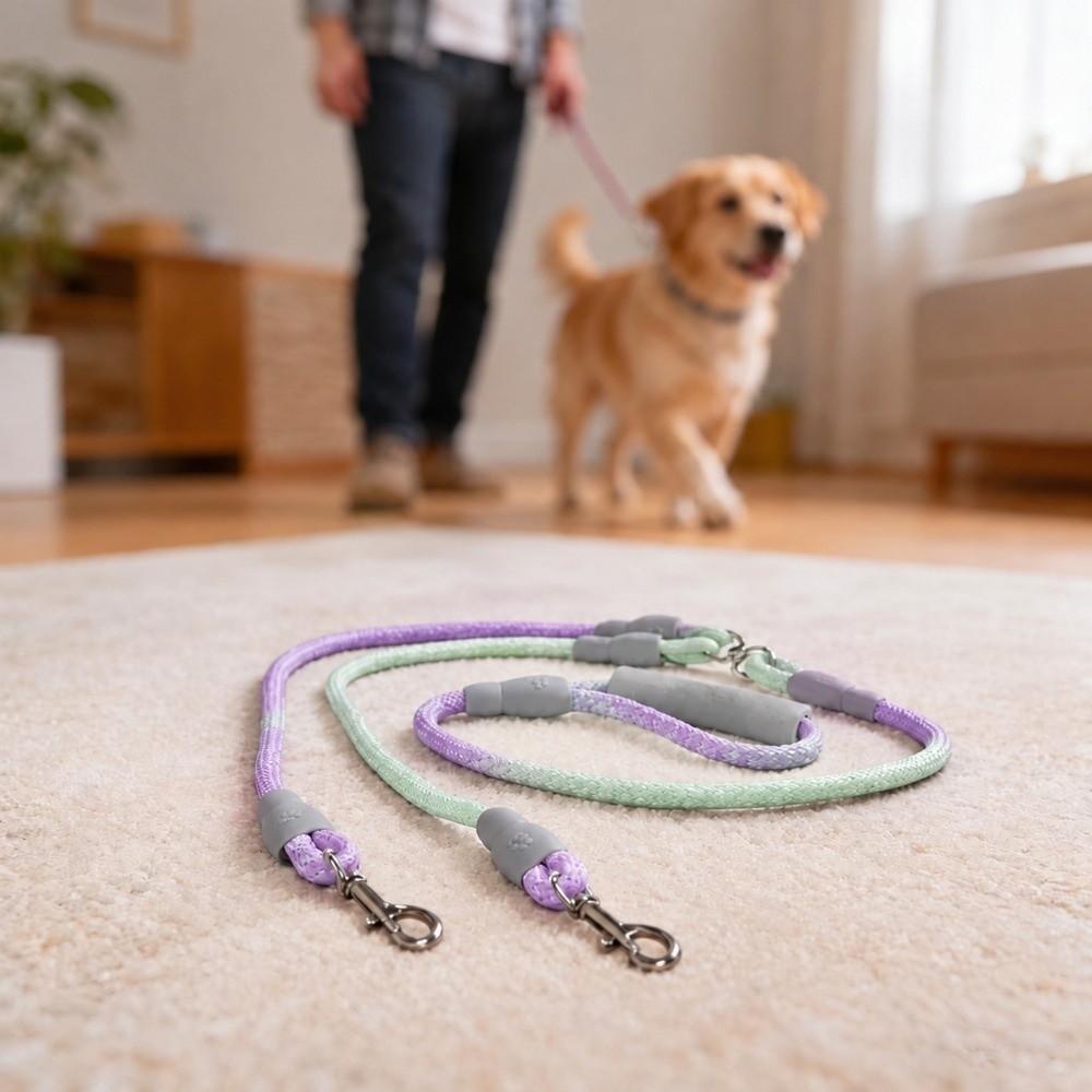 1.2cmx0.8M+1.0cmx0.6M Multi Colors Double Dog Leash Lightweight Dual Pet Leash Outdoor Travel