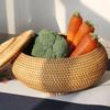 Round Rattan Boxes with Lid Hand-Woven Multi-Purpose Wicker Tray 11 Inch Picnic Food Bread Table Storage Basket (28x13cm)
