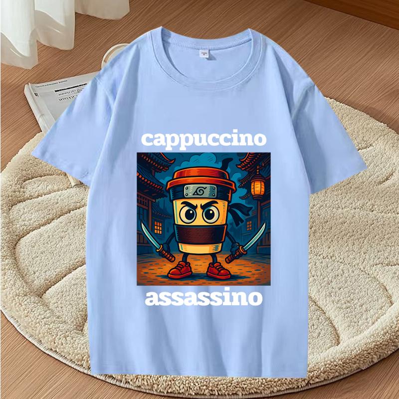 Cappuccino Assassino Graphic T Shirts Funny Italian Brainrot Meme T-Shirt Fashion Casual Short Sleeve T Shirt Streetwear Tops