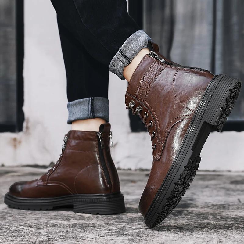Leather Shoes Male Sneakers Men's Casual Shoes Casual Sneaker Ankle Boots Round Toe Loafers Winter Boots for Men High Boots New