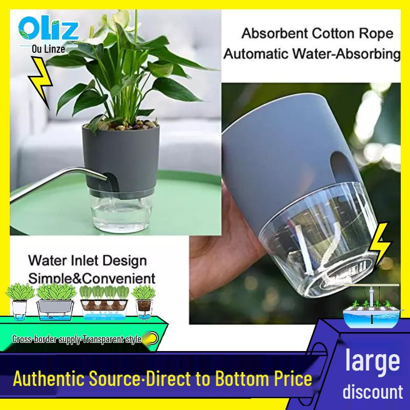 A7 Indoor Transparent Self-Watering Double-Layer Flower Pot.