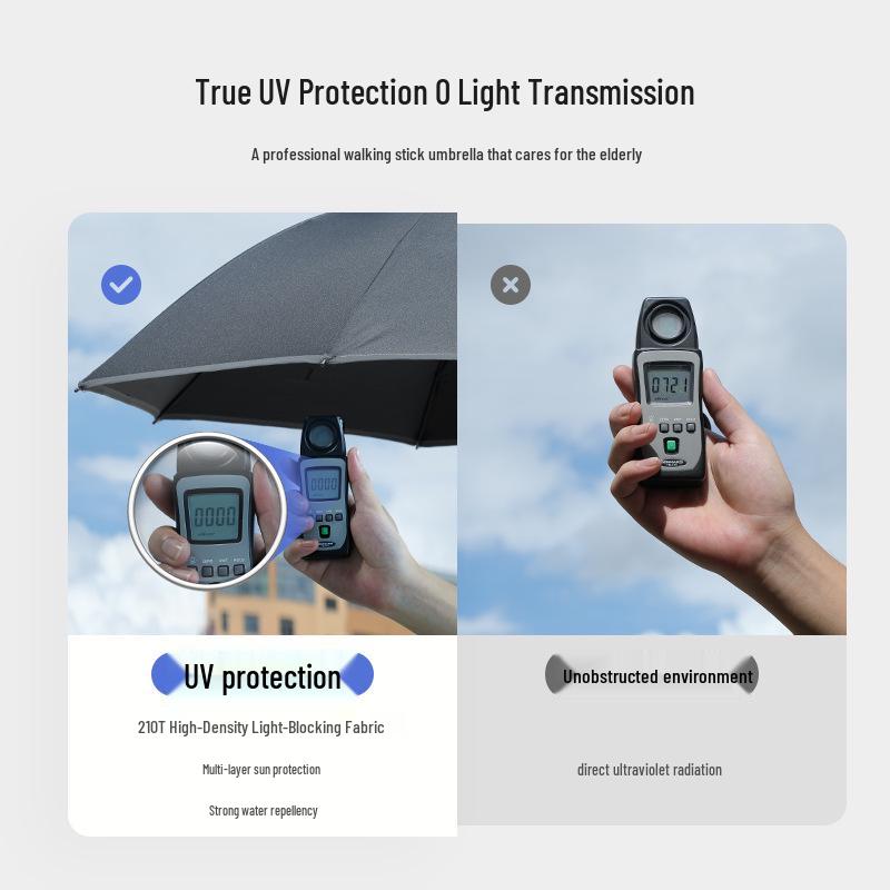 Elderly Dual-Use Walking Stick Umbrella: Lightweight, Anti-Slip, Reflective, with Sun and Rain Protection