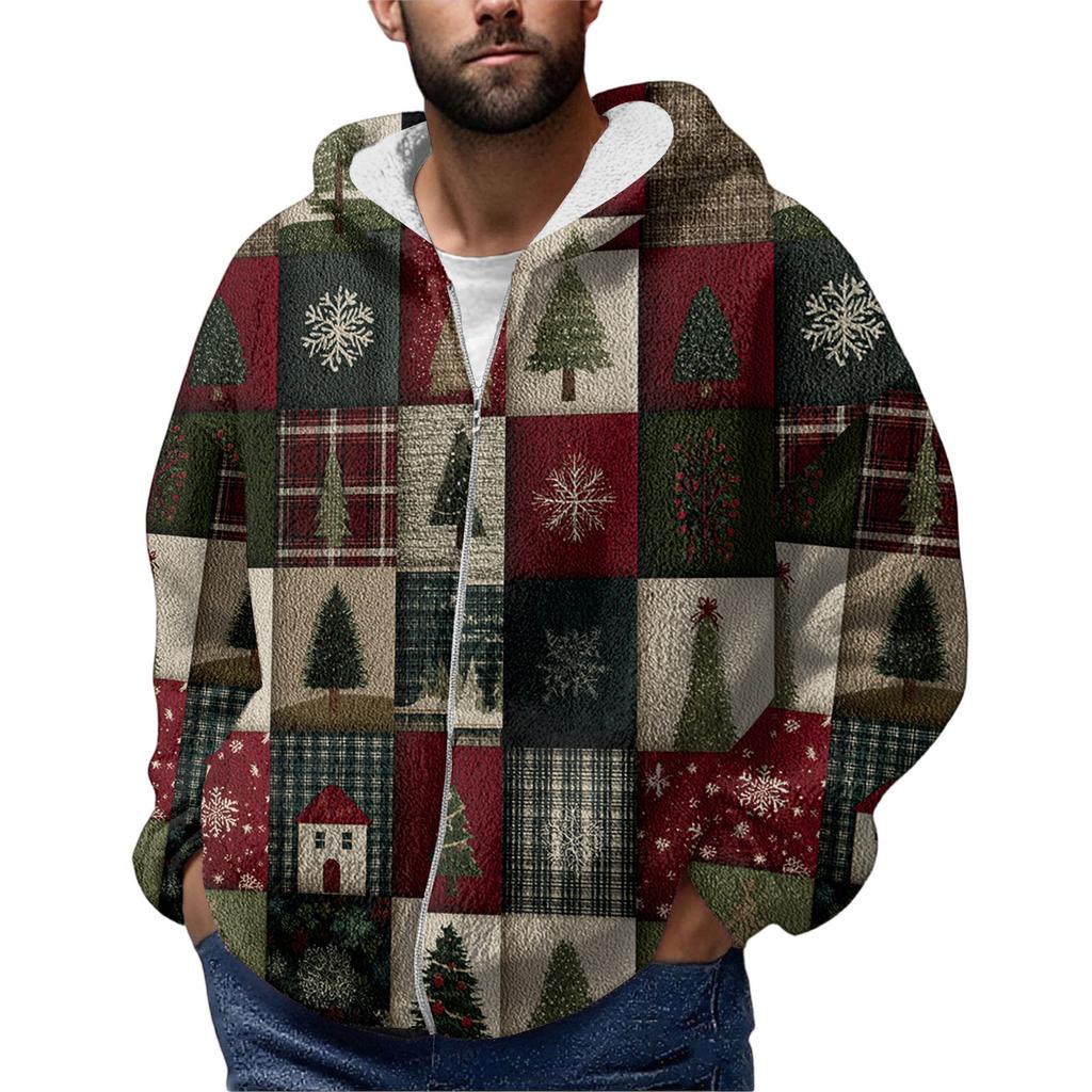 Felpa con cappuccio in pile con cerniera invernale da uomo con tasca applicata, giacca casual